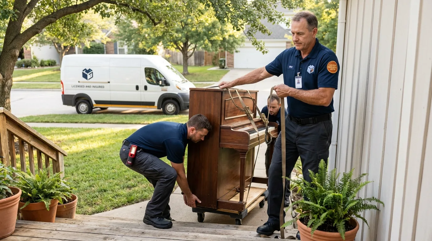 Licensed piano movers securing grand piano in Myrtle Beach, SC