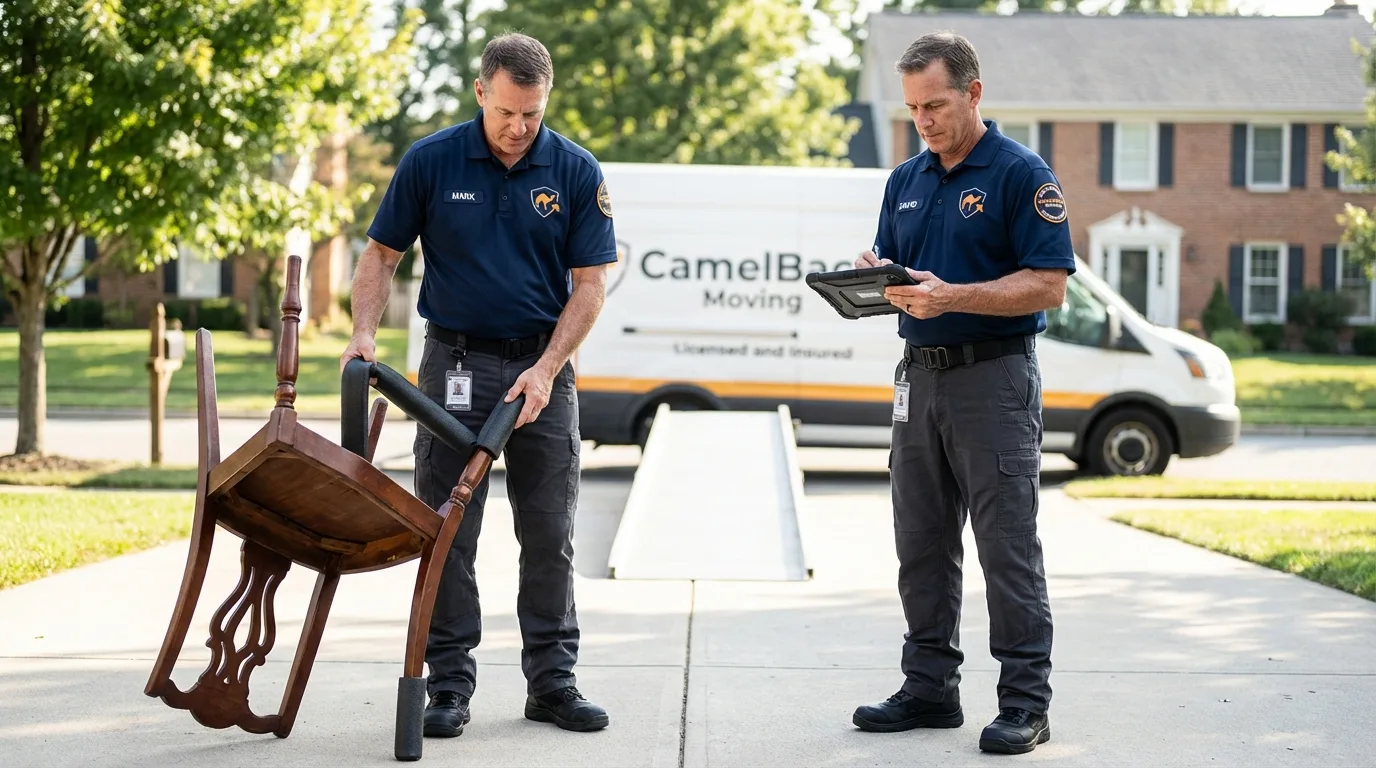 Movers inspecting furniture for damage prevention before loading in Myrtle Beach, SC